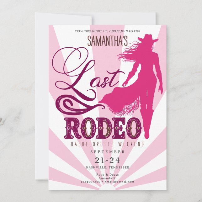 Convites Última Bachelorette Rodeo Pink Cowgirl Nash Bash (Frente)