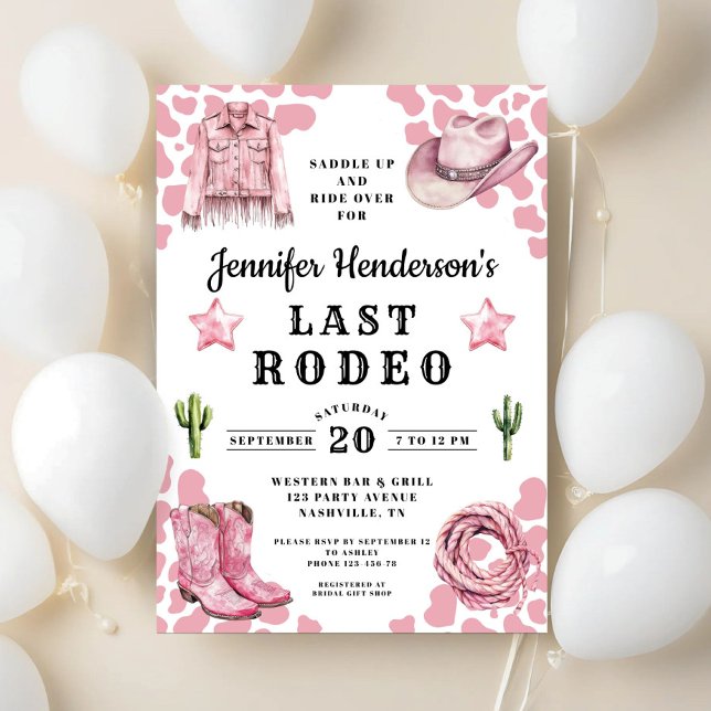 Convites Última Bachelorette Rosa Moderna (Modern Pink Last Rodeo Bachelorette Invitation)