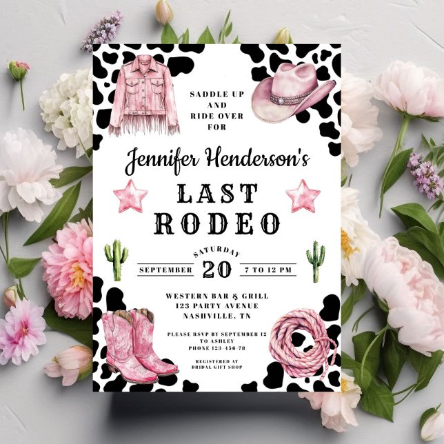 Convites Última Bachelorette Rosa Moderna (Modern Pink Last Rodeo Bachelorette Invitation)