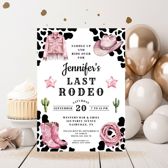 Convites Última Bachelorette Rosa Moderna (Modern Pink Last Rodeo Bachelorette Invitation)