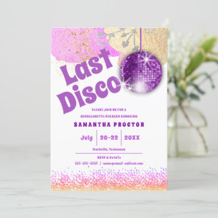 Convites Última Bachelorreia Dourada com Glam Roxo do Disco
