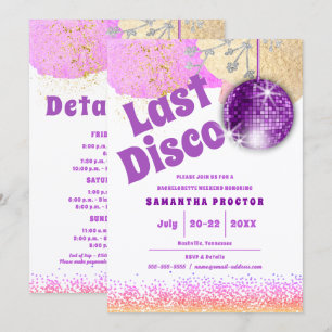 Convites Última Disco Retro Glamour Roxo Dourado Despedida