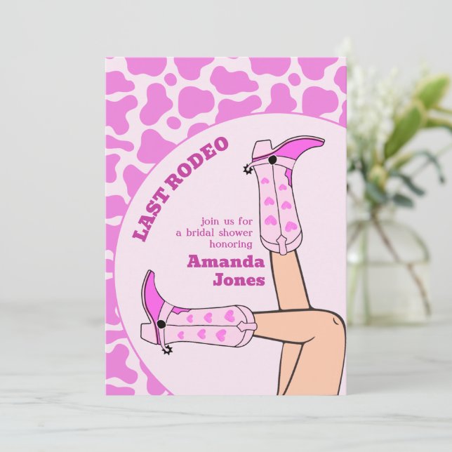 Convites Última Festa de Chá de panela Rodeo-Rosa (Em pé/Frente)