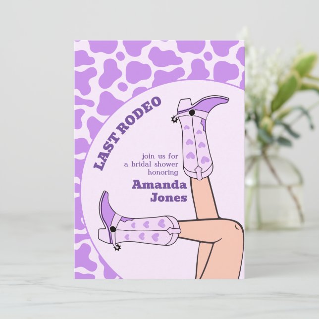 Convites Última Festa de Chá de panela Roxo de Cowgirl (Em pé/Frente)