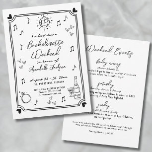 Convites Última Festa de solteira Desenhada da Mão do Disco