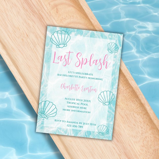 Convites Última Festa de solteira Tropical de Splash Beach (last splash pool bachelorette party invitation shell mermaid)