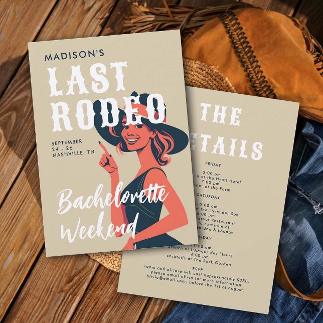Convites Última Garota Rodeo Glam Linen Bachelorette (last rodeo bachelorette weekend invitation itinerary retro vintage elegant glam cowgirl black white)