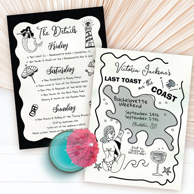 Convites Última torrada na mão da costa desenhada fim de se (Criador carregado)