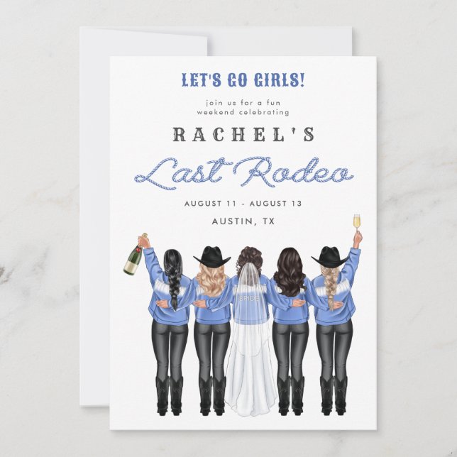 Convites Últimas Raparigas Rodeo em Denim (Frente)