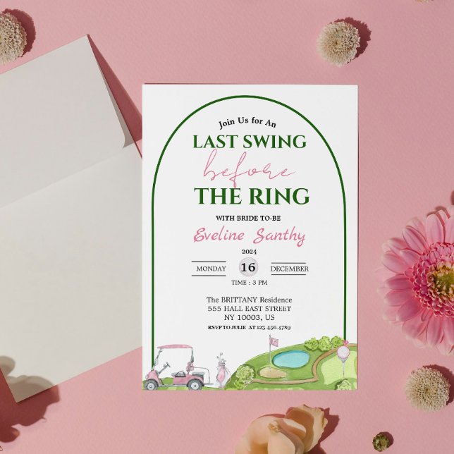 Convites Último Balanço Antes do Arco de Chuva de Noiva de  (Last Swing Before the Ring Golf Bridal Shower Arch Invitation)