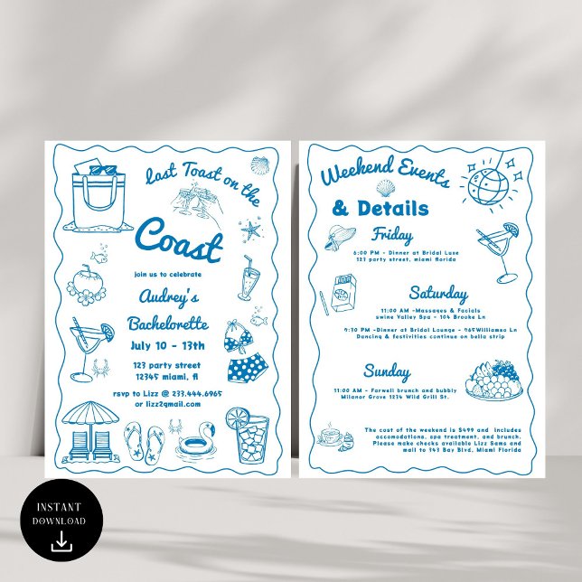 Convites Último Brinde Azul No Fim De Semana Da Bachelorett (Criador carregado)