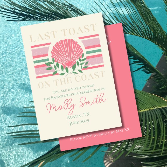 Convites Último Brinde na Costa - Bachelorette Náutica (Last Toast on the Coast invite with modern font – perfect for bachelorette or bridal celebrations!)