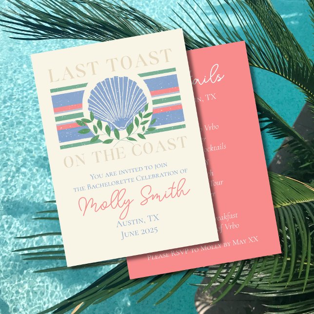 Convites Último Brinde na Costa - Bachelorette Náutica (Last Toast on the Coast invite with modern font - perfect for bachelorette or bridal celebrations!)