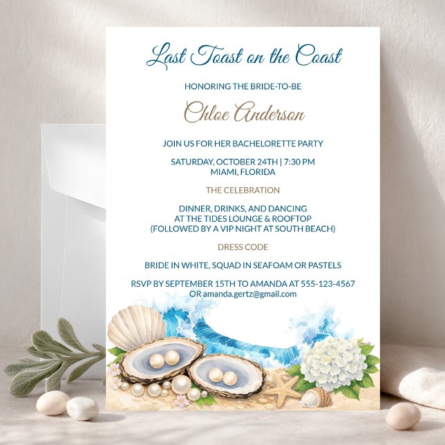 Convites Último brinde na costa Festa de despedida de solte (Last Toast on the Coast Bachelorette Invite)