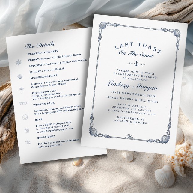 Convites Último brinde na costa! Listras de despedida de so (Last Toast on the Coast! Bachelorette Stripe Invitation)