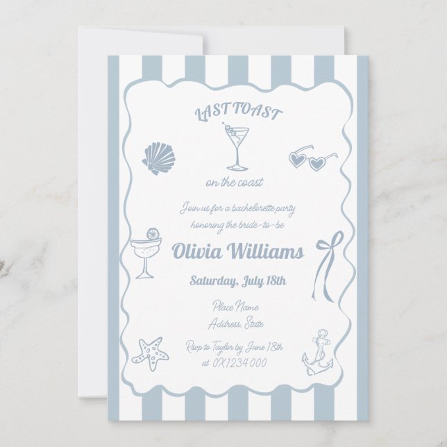 Convites Último Brinde Na Festa de solteira Costeira (Frente)