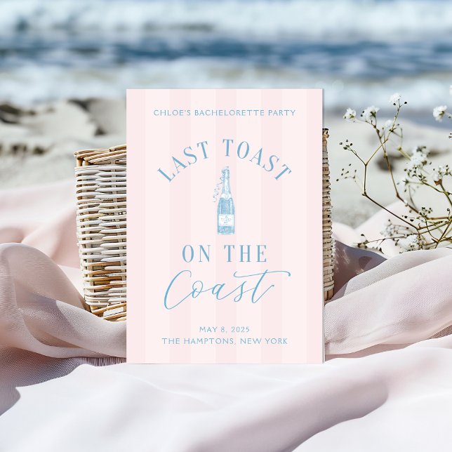 Convites Último brinde no Concurso de Bachelorette Costeira (Last toast on the coast Invitation | Hamptons Bachelorette Trip | Elegant Beach Party Details)