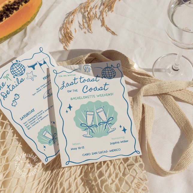 Convites Último brinde no Fim de Semana da Bachelorette Cos (Last Toast on the Coast Bachelorette Weekend Invitation)