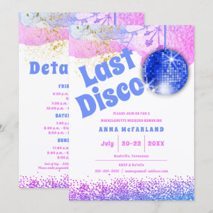Convites Último Disco Glam Retro Azul Rosa Despedida de Sol