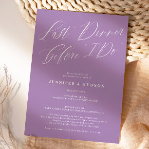 Convites Último janto de ensaio de casamento roxo jante
