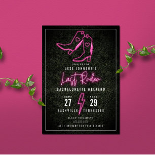 Convites Último Rodeio Botas de Cowboy Neon Rosa Solteira
