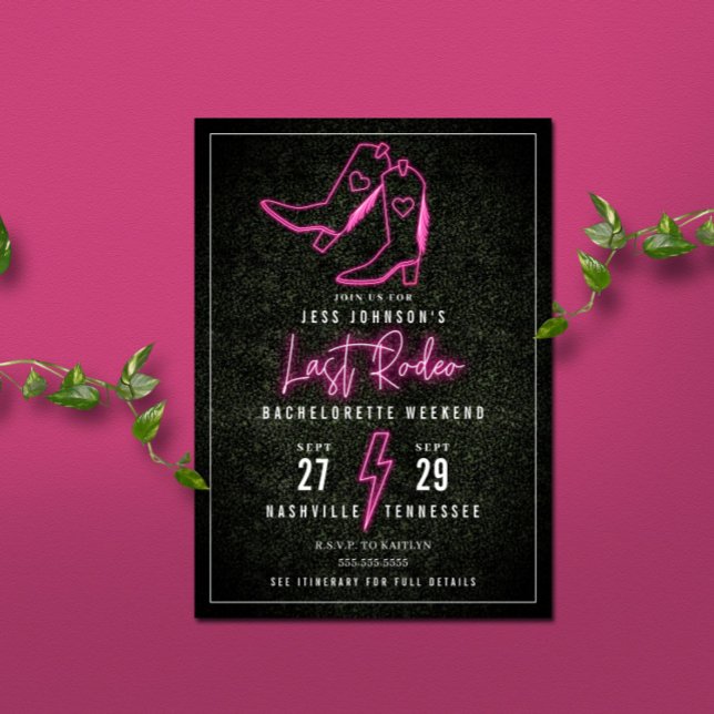 Convites Último Rodeio Botas de Cowboy Neon Rosa Solteira (Criador carregado)
