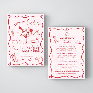Convites Último Rodeio Rosa e Vermelho Western Cowgirl Desp