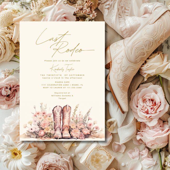 Convites Último Rodeo Boots Chá de panela Floral Cowgirl (Last Rodeo Boots Floral Cowgirl Bridal Shower Invitation)