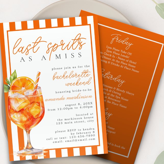 Convites Último Spritz como uma Solteira Miss Laranja Apero (Criador carregado)