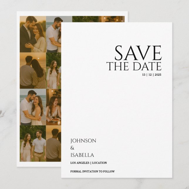 Convites Ultra minimal text photo collection save the date (Frente/Verso)