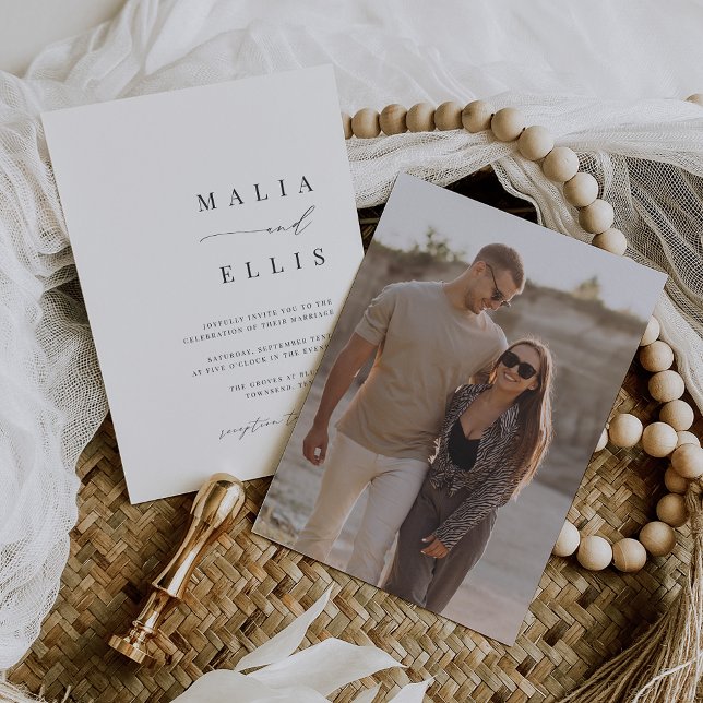 Convites Ultra mínimo | Calliografia Accent Photo Wedding (Criador carregado)