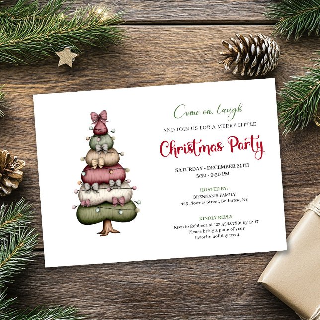Convites Ultra modern whimsical Christmas tree party  (Modern Whimsical Christmas Tree Party Invitation)