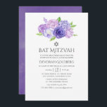 Convites Ultra Violet Floral Bat Mitzvah<br><div class="desc">Convites de morcego floral de aquarela com ultra violeta com tons de verde roxo e sábio. As flores incluem hidrangea,  lavanda,  peonias e rosas.</div>