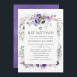 Convites Ultra Violet Watercolor Bat Mitzvah<br><div class="desc">Convites de morcego flaoral mitzvah em tons pastéis,  com flores de anêmona,  eucalipto,  ranúnculo e suculentos.</div>