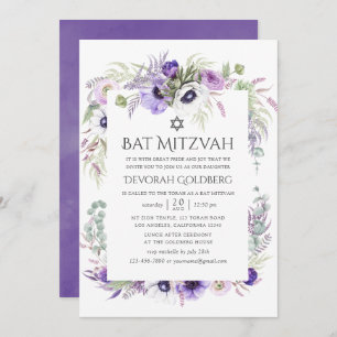 Convites Ultra Violet Watercolor Bat Mitzvah