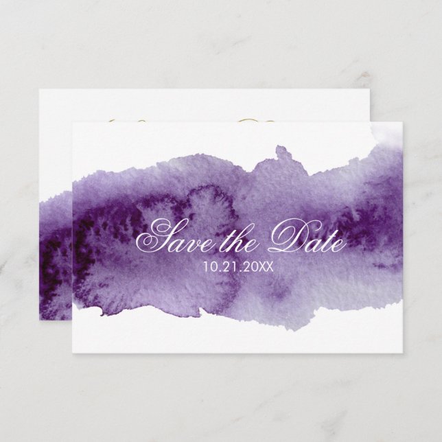 Convites Ultra Violeta Aquarela Save The Date (Frente/Verso)