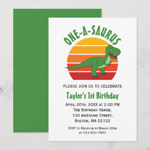Convites Um-A-Saurus Dinossaur primeiro aniversario Neutro 