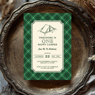 Convites Um Acampador Feliz Préppy Vintage Xadrez Tartan