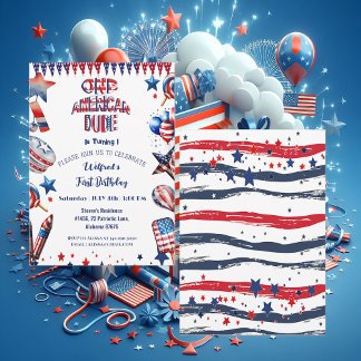 Convites Um americano 4 de julho Red White Blue Birthday