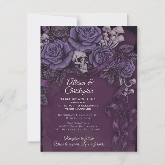 Convites Um Amor, Design de Casamento Plum Gothic (Frente)