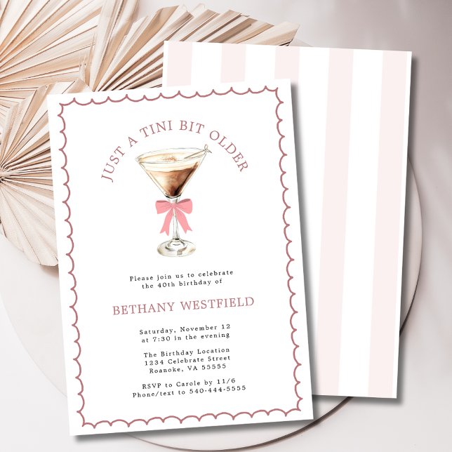 Convites Um aniversário de 40 anos Espresso Martini Tini Bi (A Tini Bit Older Espresso Martini 40th Birthday Party Invitation (Stripes))
