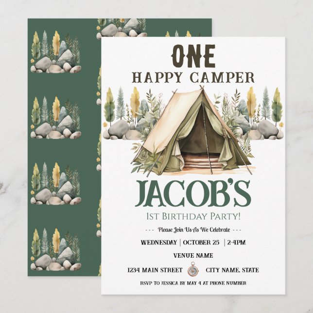 Convites Um Aniversário de criança de campanha feliz (Frente/Verso)