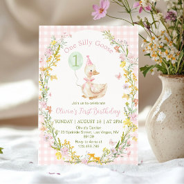 Convites Um Aniversário de Menina Floral Rosa Silly Goose