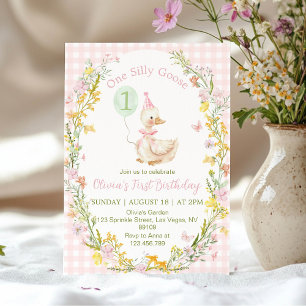Convites Um Aniversário de Menina Floral Rosa Silly Goose