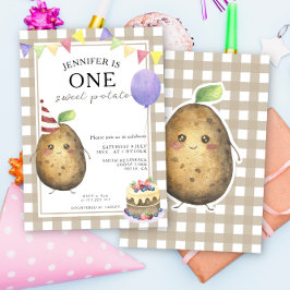 Convites Um Aniversário de Um Ano de Batata Doce Neutro em
