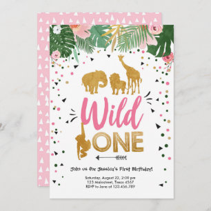 Convites Um aniversário Dourado selvagem dos animais do
