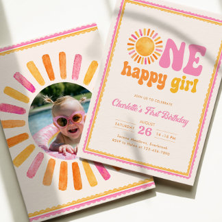 Convites Um Aniversário Feliz da Menina Sunshine 1º