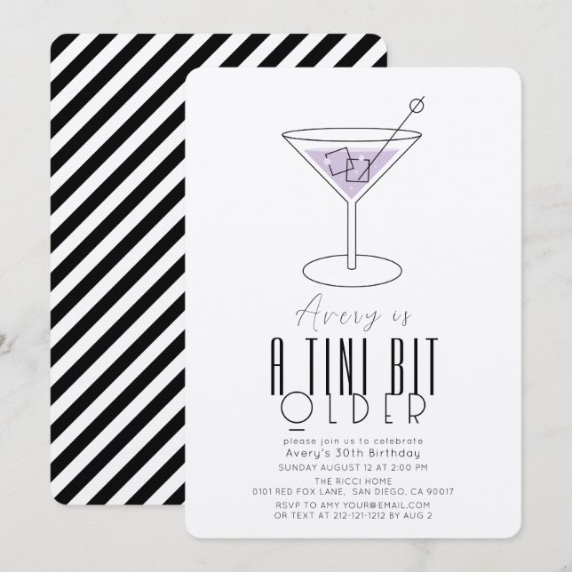 Convites Um Aniversário Tini Bit Antigo e Roxo Martini (Frente/Verso)