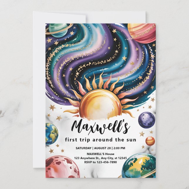 Convites Um ano à volta do Sol Aniversário (Frente)