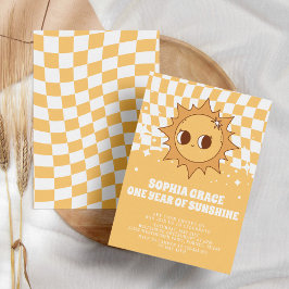 Convites Um ano de primeiro aniversario amarelo-sol